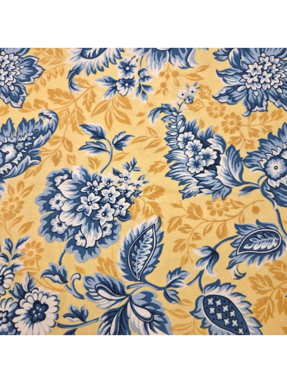 Yellow Blue Jacobean Floral Brocade Fabric Upholstery Decor 40 x 52 Inches